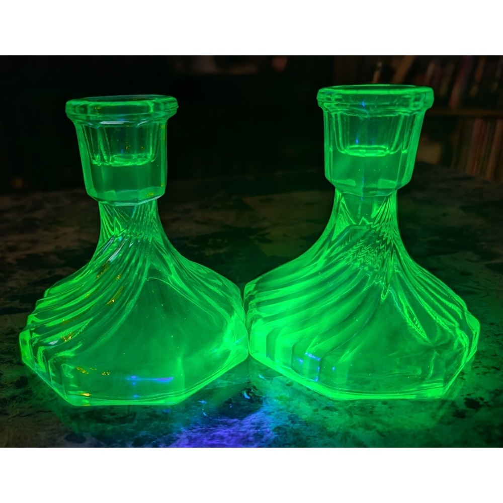 Antique 20's Art Deco SOWERBY Vaseline Candle Stick Holders. MINT!!